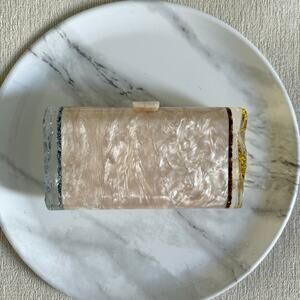 Edie Parker Lara Mirror Backlit Glittered Acrylic Box Clutch Nude Gold Silver